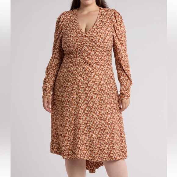 Joie Dresses & Skirts - Joie Floral Print Summer Harko Dress Plus Sz 3X Orange Cream Brown VNeck Floral